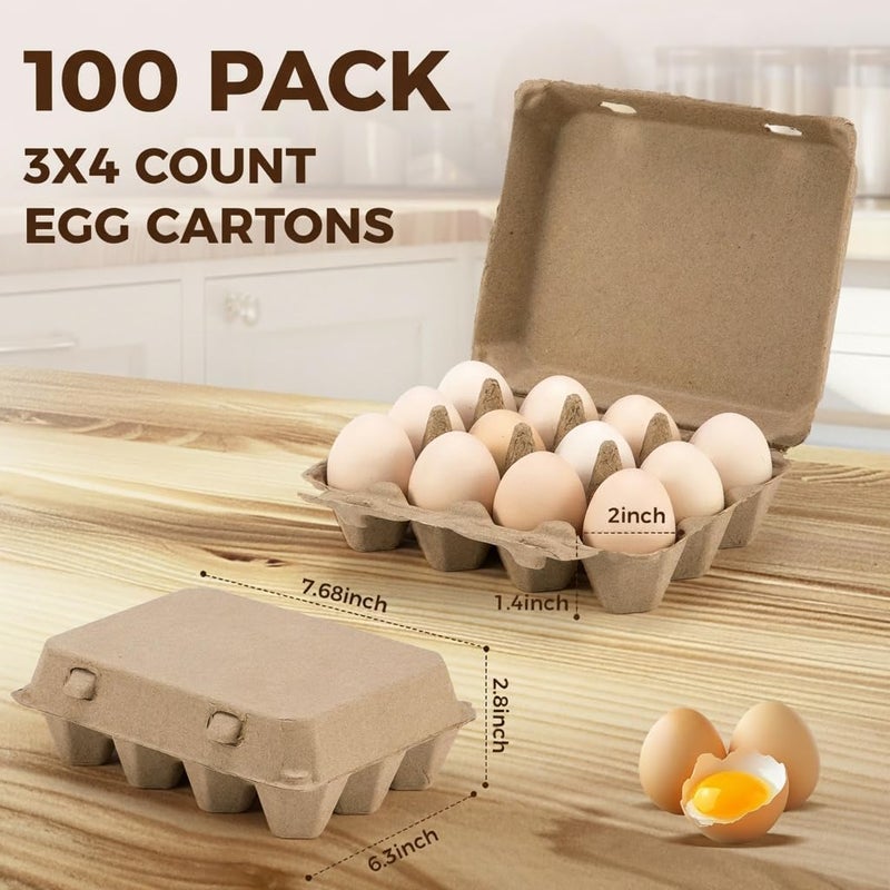 CINPIUK 100 Pack Egg Cartons, 3x4 Style Paper Pulp Egg Trays, Sturdy & Reusable Egg Holder 12 Count Dozen Chicken Egg Storage Tray for Farmers, Home Use & Transport - Image 2